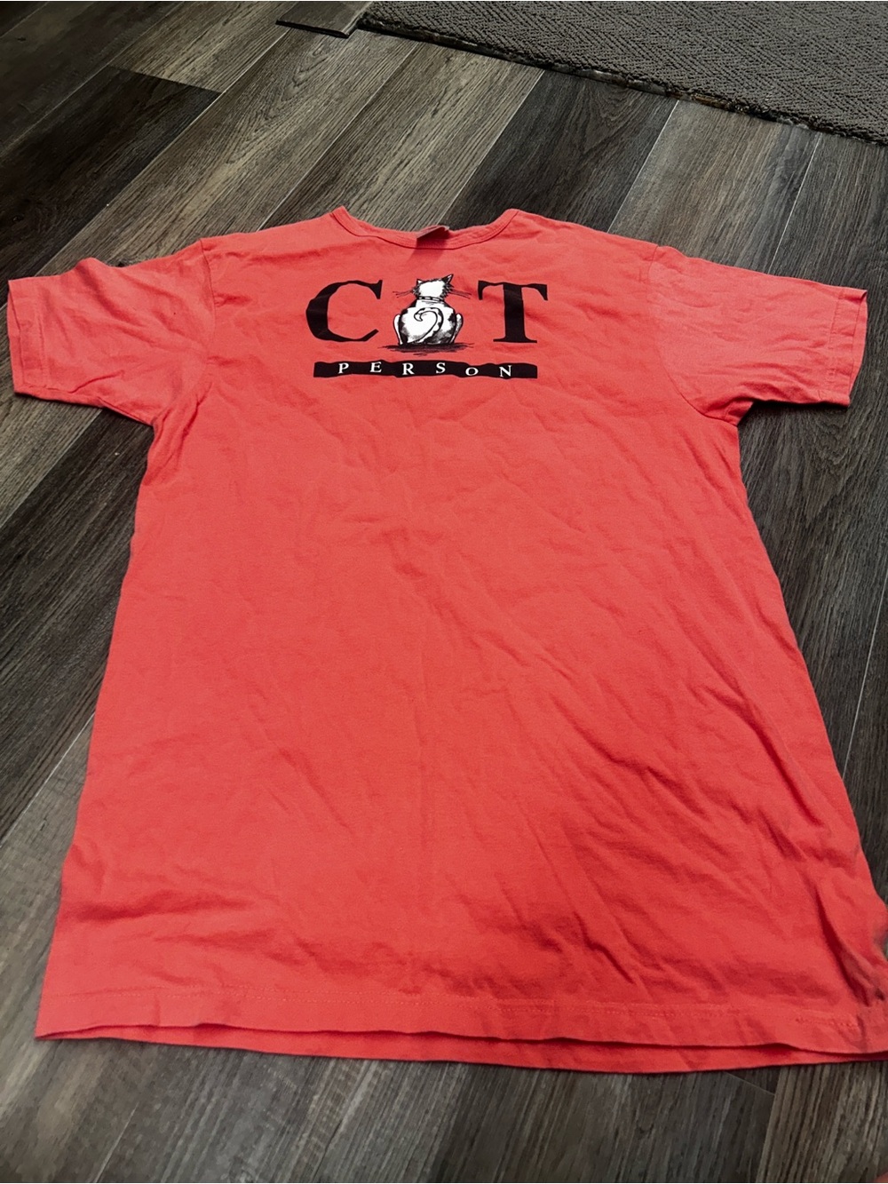 Cat Person Graphic Tee - Coral Red Short Sleeve